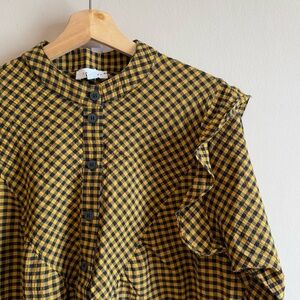 topshop | gingham ruffle long sleeve shirtdress